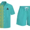 IMG_9126 2 BV Summer Button Down Set, Geometric Pattern Short Sleeve Shirt with Shorts, Anti-Wrinkle