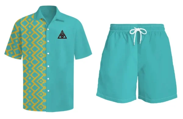 IMG_9126 2 BV Summer Button Down Set, Geometric Pattern Short Sleeve Shirt with Shorts, Anti-Wrinkle