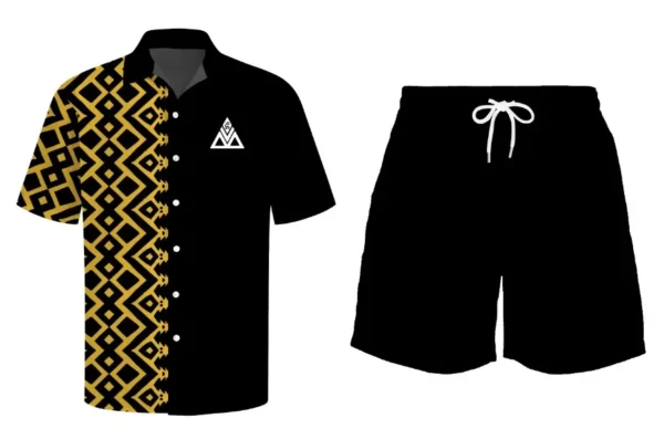 IMG_9127 2 BV Summer Button Down Set, Geometric Pattern Short Sleeve Shirt with Shorts, Anti-Wrinkle