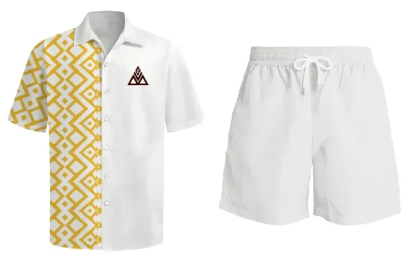 IMG_9128 2 BV Summer Button Down Set, Geometric Pattern Short Sleeve Shirt with Shorts, Anti-Wrinkle